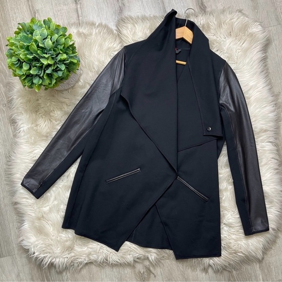 SPANX Black Leather Drape Front Jacket - Picture 3 of 8